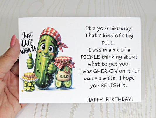 Handmade Kenzie's Boutique Happy Birthday Dill Pickle Lover Card - Funny for Girl Celebration Gift - Mom to Be Unique Gift Card Holder Cash - Folded Card for Her - Humor Giggles Cutie Cute