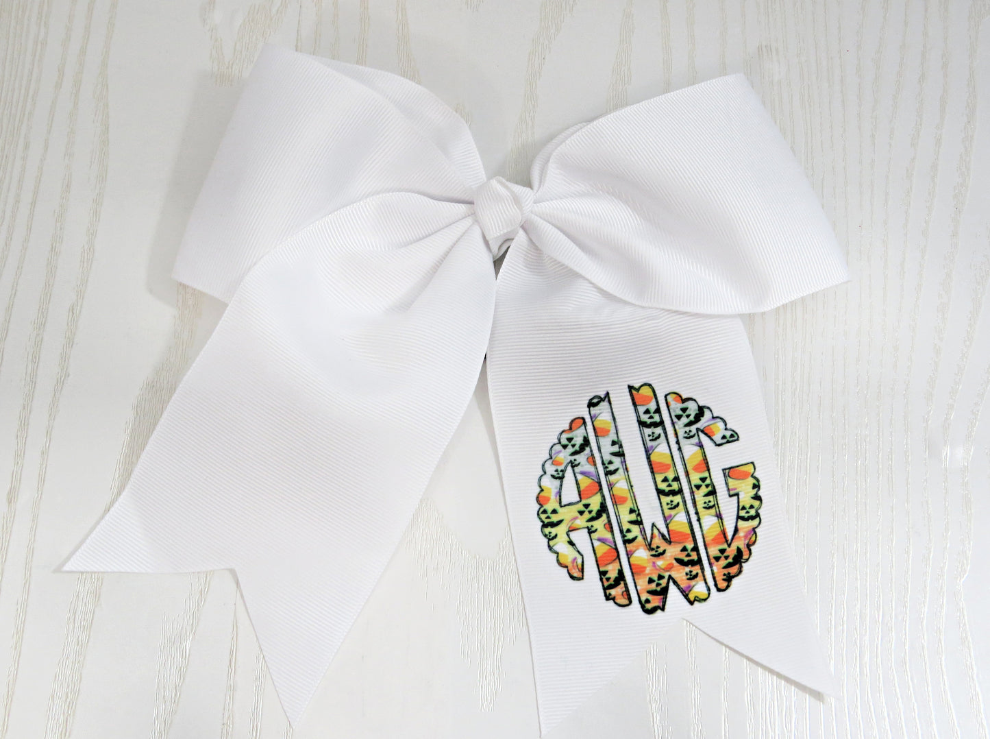 Halloween Personalized Hair Bow for Girls - Boo Hair Tie Accessory- Custom White Preppy Bow Trick or Treat - Cheer 8" Bow - Ribbon