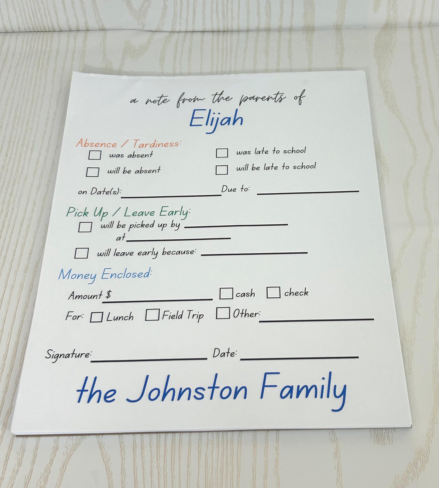 Note From Parents to Teacher Notepad to School - Fridge Grocery List Note Pad - 52 Page Tear Off Preprinted Teacher-Parent Communication Notepad Mom Excuse Absense