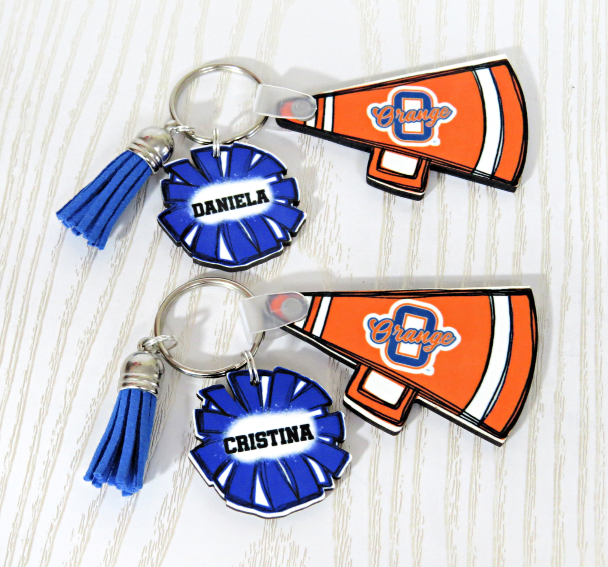 Olentangy Orange Cheer Keychain Personalized with Name - Cheerleader Megaphone Custom Sports Keychain