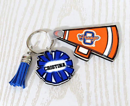 Olentangy Orange Cheer Keychain Personalized with Name - Cheerleader Megaphone Custom Sports Keychain