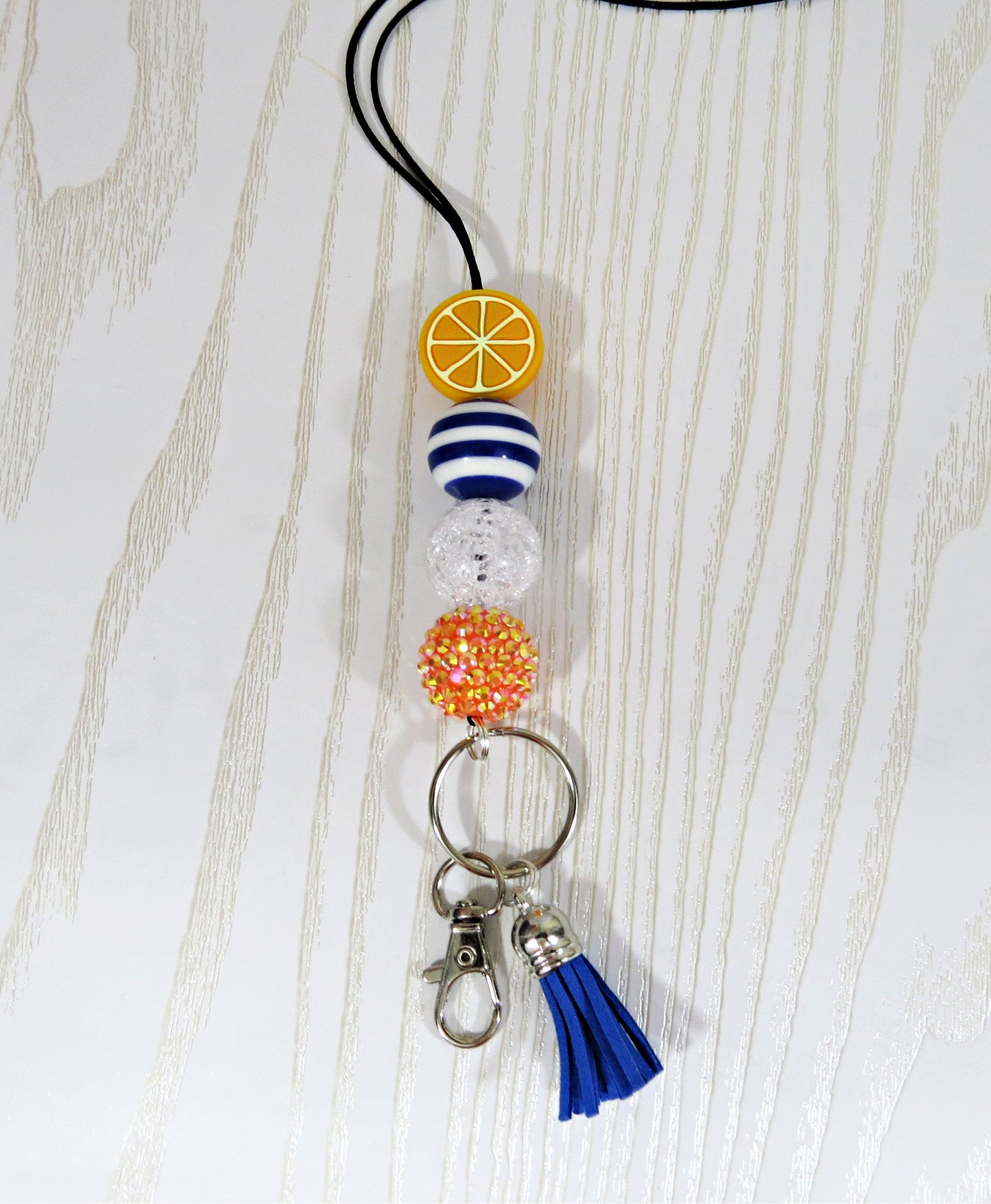 Kenzie's Boutique Handmade Olentangy Orange Fruit Lanyard - Stylish Cute Beaded Design - Breakaway Clasp for ID Badges and Keys - Gift-  School