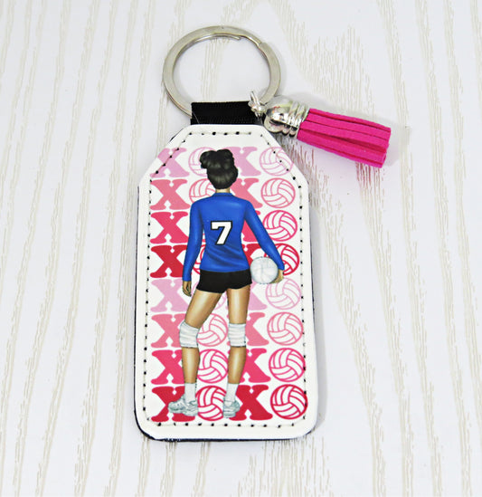 Custom Girl Volleyball Personalized Keychain  - Bag Tag - Your Choice of Hair Color / Shirt Color / Skin Color