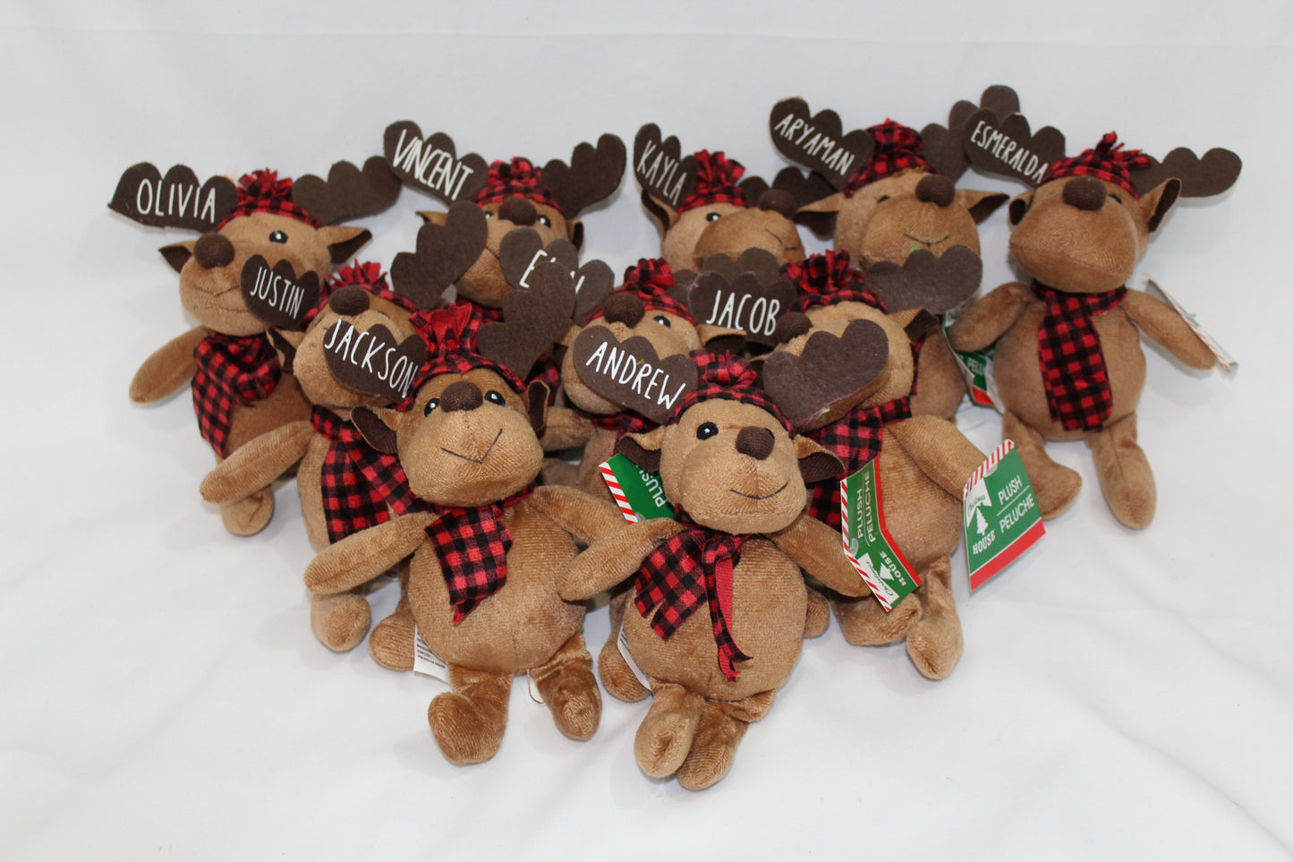 Personalized Plaid Christmas Plush Moose – Custom Name Moose Plush Toys - Reindeer Christmas Gift – Kids Secret Santa Gift – Stuffed Toy Stocking Stuffer