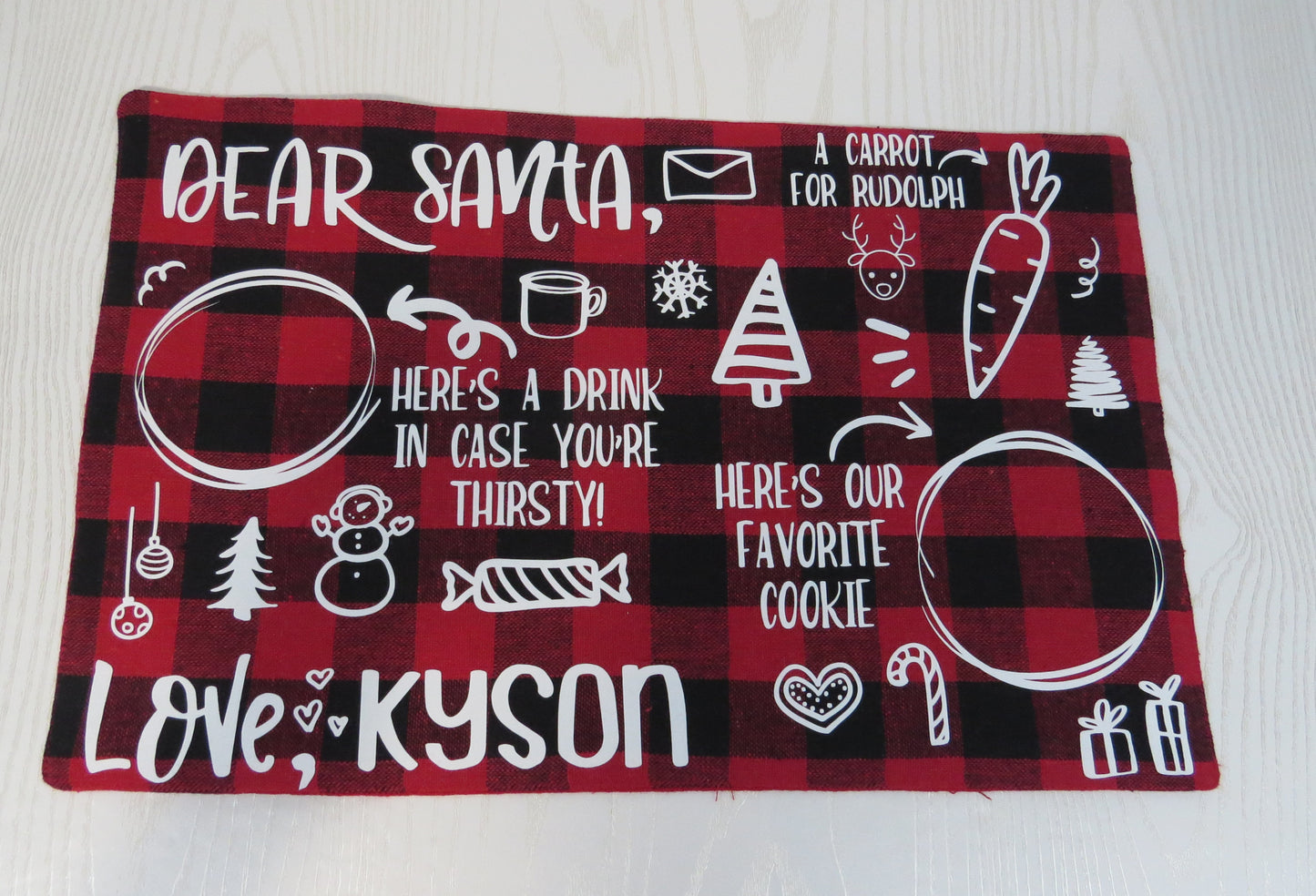 Santa Placemat - Santa Place Mat - Dear Santa Placemat - Buffalo Plaid Placemat - Cookies for Santa Plate - Milk and Cookies Placemat