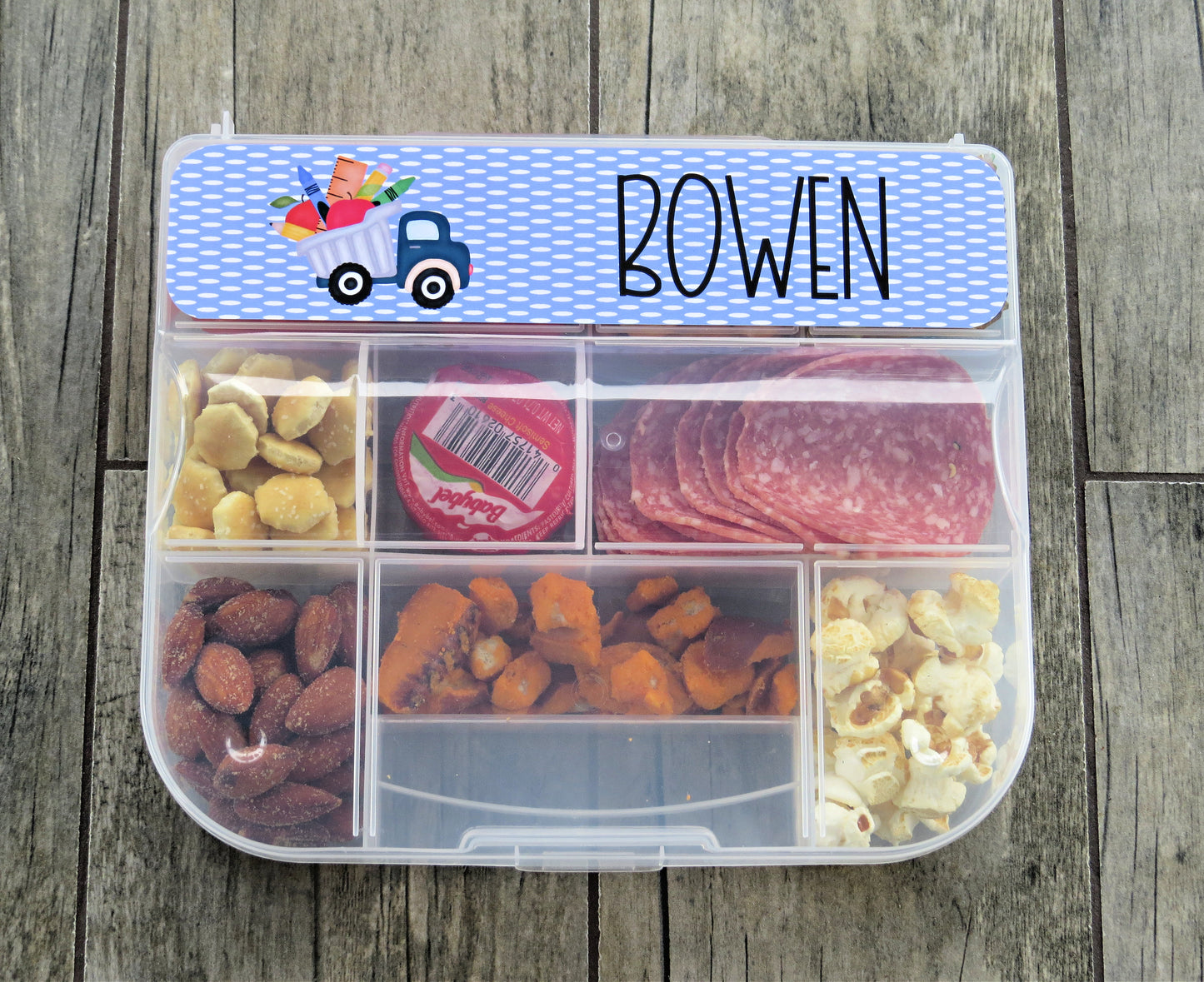 Personalized Snack Box - Snacklebox Custom Case - Hard Box with Snap-Tight Lid - Vacation Food Saver - Car Ride Snack Holder