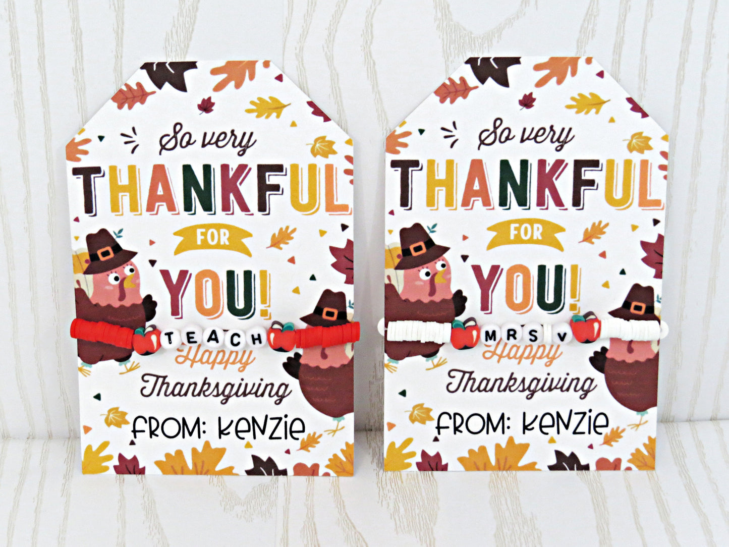 Thankful for You Personalized Bracelet and Matching Card - Unique Thanksgiving Gift Teacher Nurse Doctor from Kids - Greeting Cards - Gift for Him Her Boy Girl Note