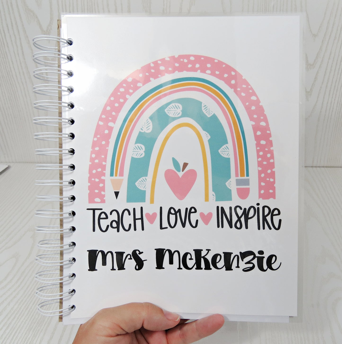 Personalized Teacher Appreciation Spiral Notebook - Teach Love Inspire Custom Teacher Gifts & School Supplies - Great for Classroom or Home Use - Weekly Planner Note Pad