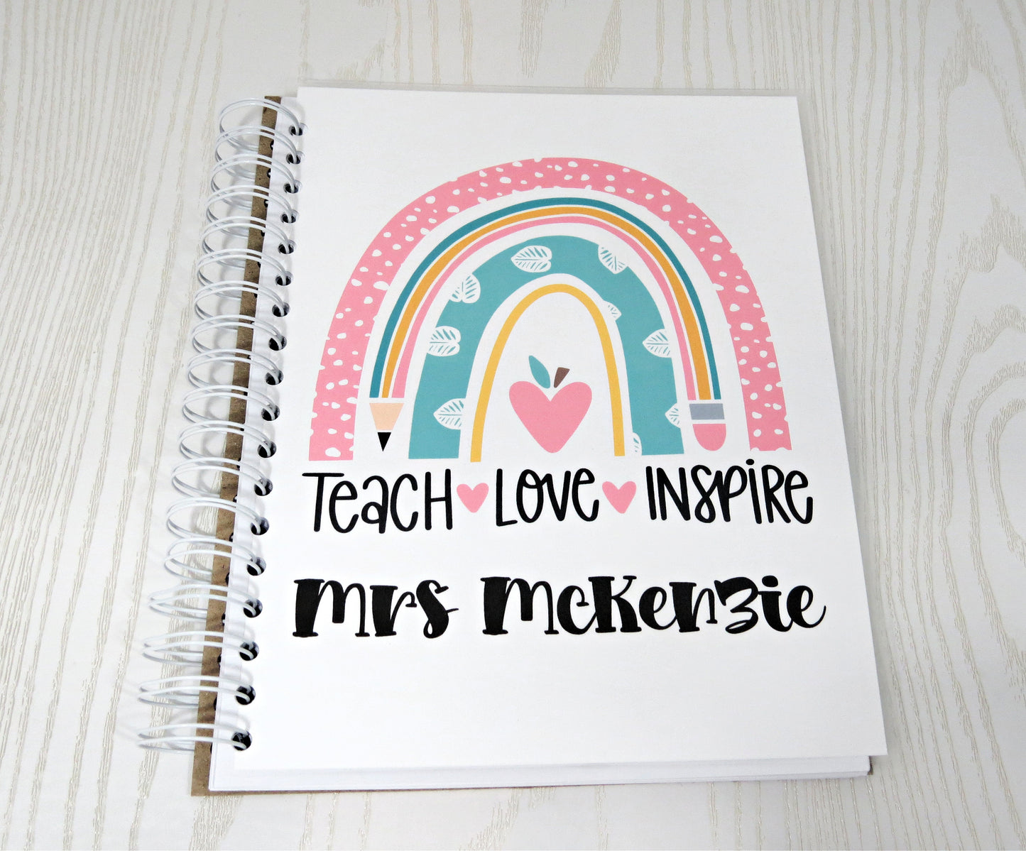 Personalized Teacher Appreciation Spiral Notebook - Teach Love Inspire Custom Teacher Gifts & School Supplies - Great for Classroom or Home Use - Weekly Planner Note Pad