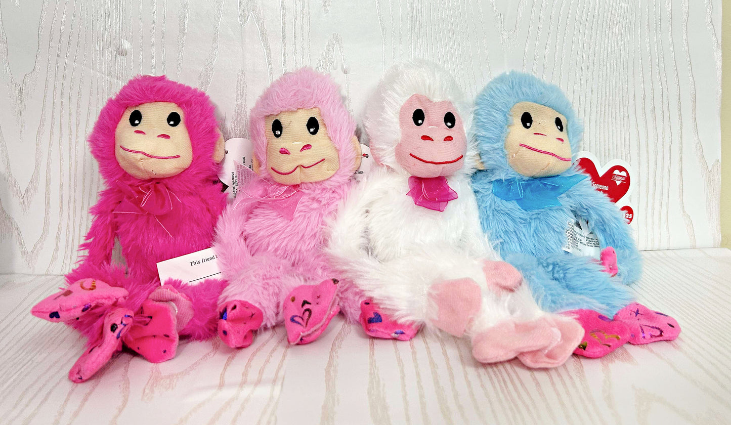 Kenzie's Boutique Handmade Personalized Valentines Day Hanging Monkey Plush Gift for Kids - Custom Stuffed Animal with Name – Hanging Lovey Velcro Hands – Boys Girls – Décor Classroom Exchange