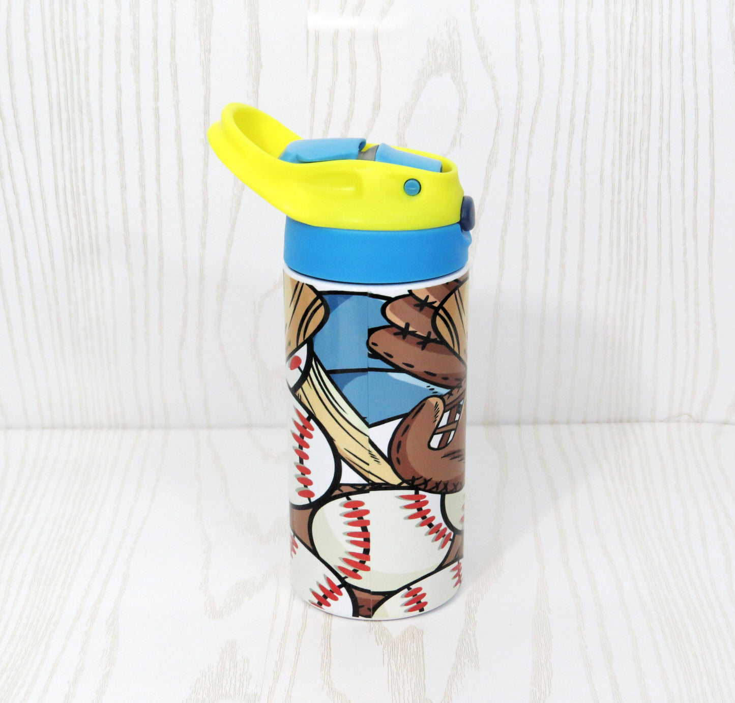 12 oz Stainless Steel Baseball Tumbler - Boys Water Bottle - Flip Top - Insulated Reusable - Straw - Personalized Custom with Handle