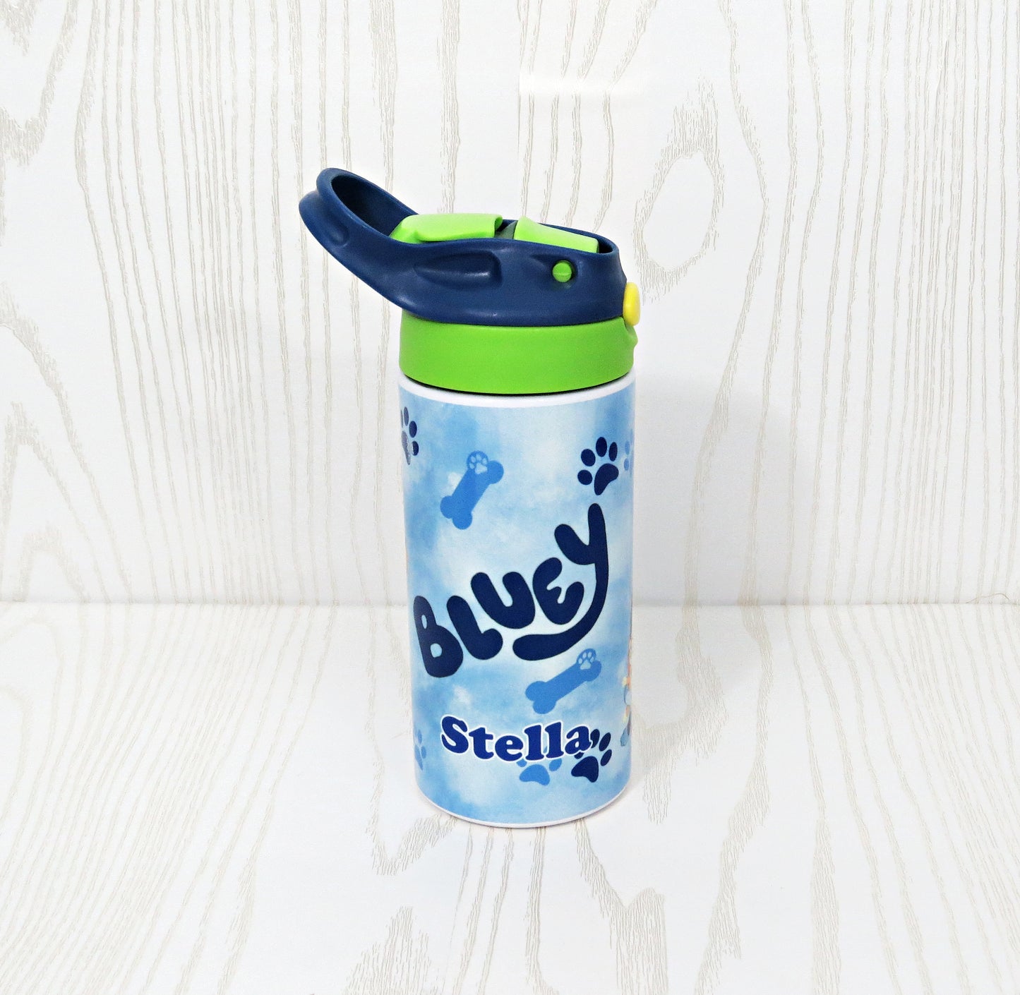 12 oz Stainless Steel Blue Dog Tumbler - Boys Water Bottle - Flip