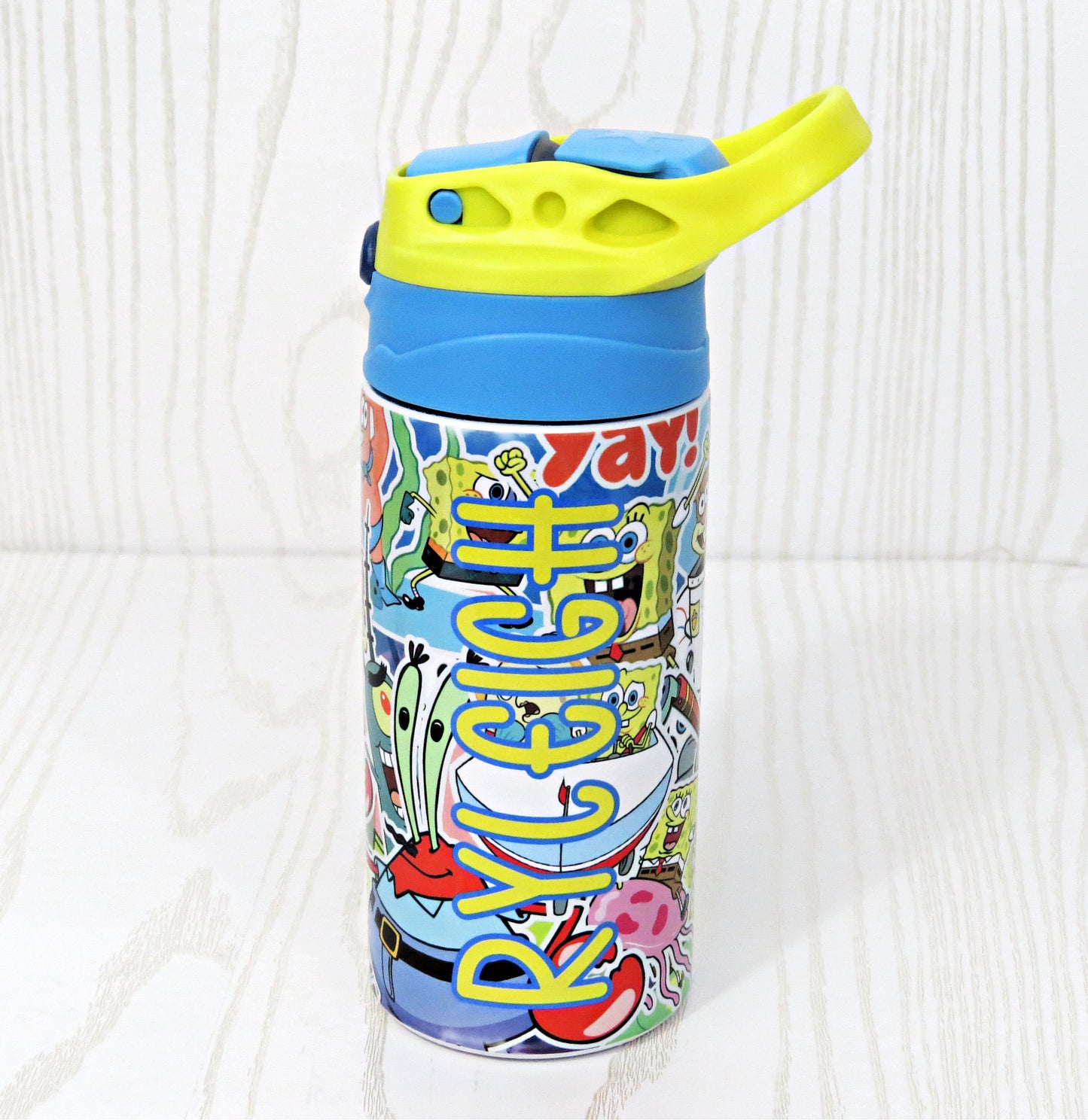 12 oz Stainless Steel Underwater Characters Tumbler - Boys Water Bottle - Flip Top - Insulated Reusable - Straw - Personalized Custom with Handle