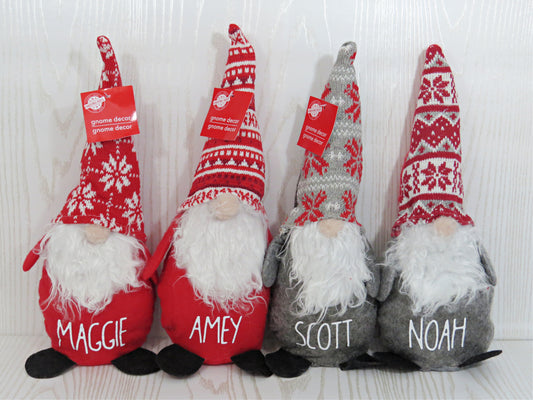 Personalized Christmas Gnomes – Holiday Custom Name Red Grey Plaid - Christmas Gift – Kids Secret Santa Gift – Home Decor - Stuffed Toy Stocking Stuffer