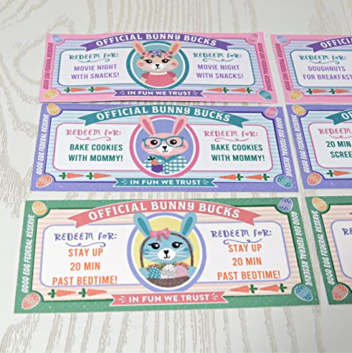 Custom Easter Bunny Bucks for Easter Basket - Easter Egg Fillers - Unique Money Alternative - Easter Coupons for Kids Boys Girls - Egg Hunt Activity