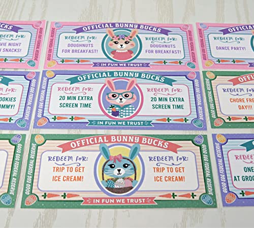 Custom Easter Bunny Bucks for Easter Basket - Easter Egg Fillers - Unique Money Alternative - Easter Coupons for Kids Boys Girls - Egg Hunt Activity