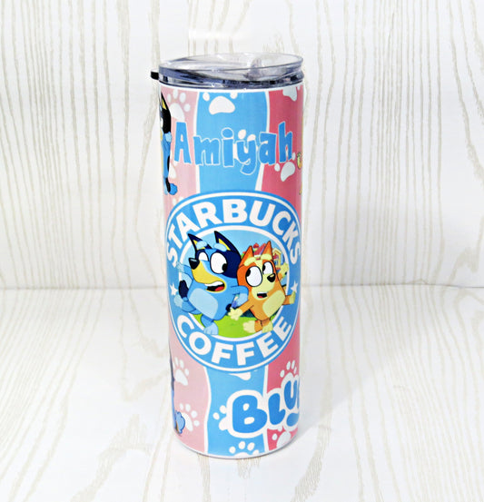 20 oz Stainless Steel Blue Dog Tumbler - Kids Tumbler Drink