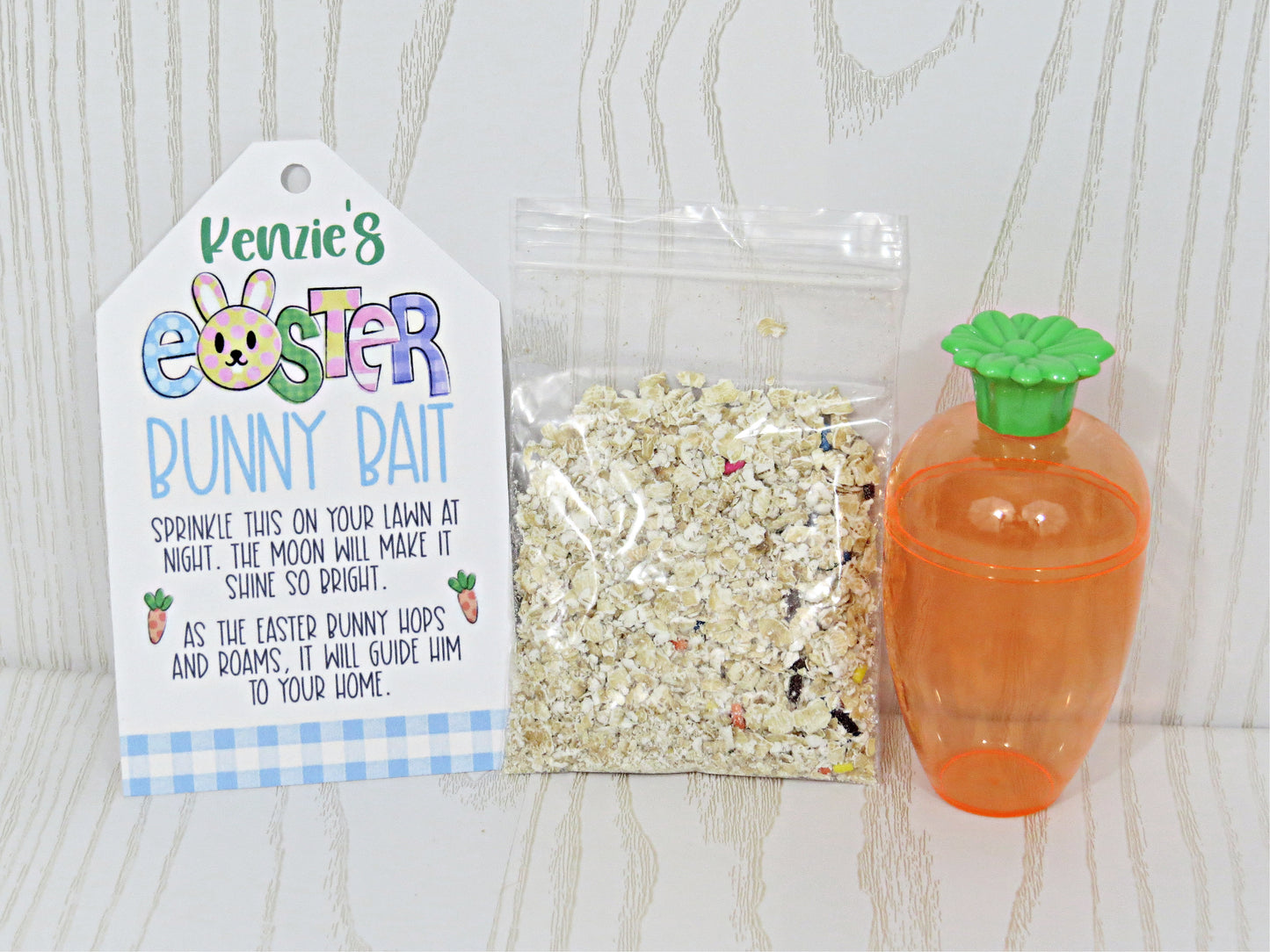 Easter Bunny Bait Tag Card with Carrot Egg / Bait - Trap for Kids Boy Girl - Easter Bunny Gift with Personalized Names - Easter Gift from Parents Grandparents Friends Teachers