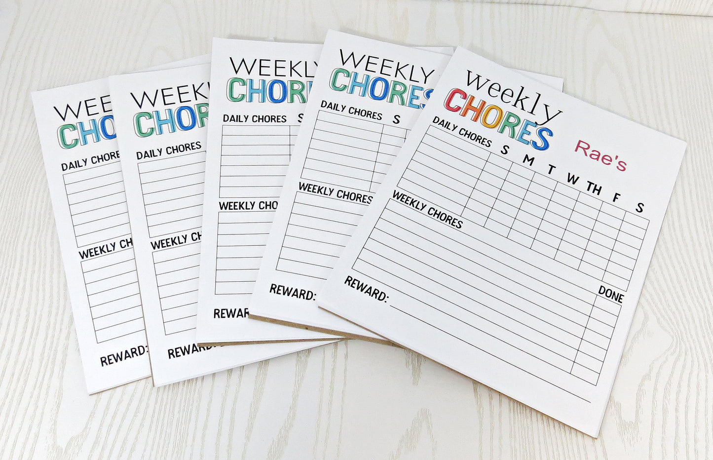 Custom Chore Chart for Kids - 52 Tear Away Sheets Yearly - Weekly Planner Note Pad - Custom Task Listing Behavior and Reward - Motivation Board Notepad