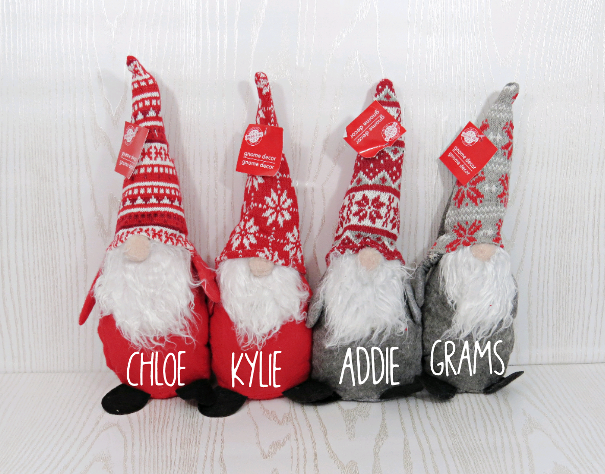 Personalized Christmas Gnomes – Holiday Custom Name Red Grey Plaid - Christmas Gift – Kids Secret Santa Gift – Home Decor - Stuffed Toy Stocking Stuffer