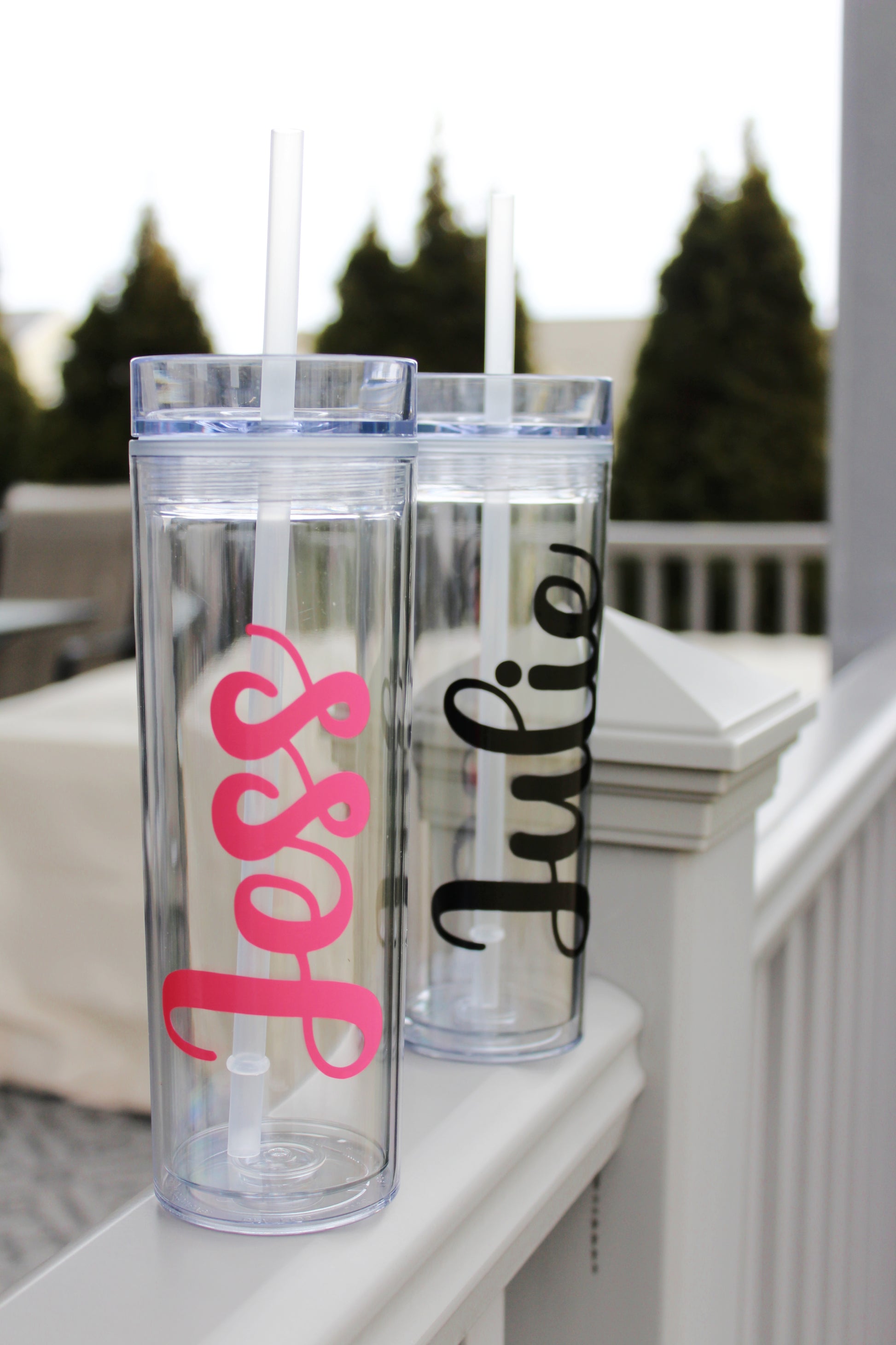 Personalized Plastic Tumblers  Clear Design, Lid & Straw, 20oz