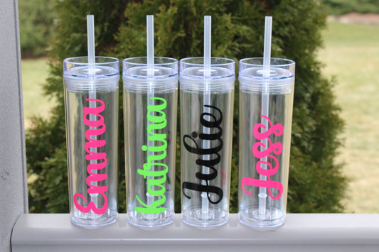 Cute Personalized Clear Tumbler - Bridal Party Cup - Custom Tumbler with Lid and Straw