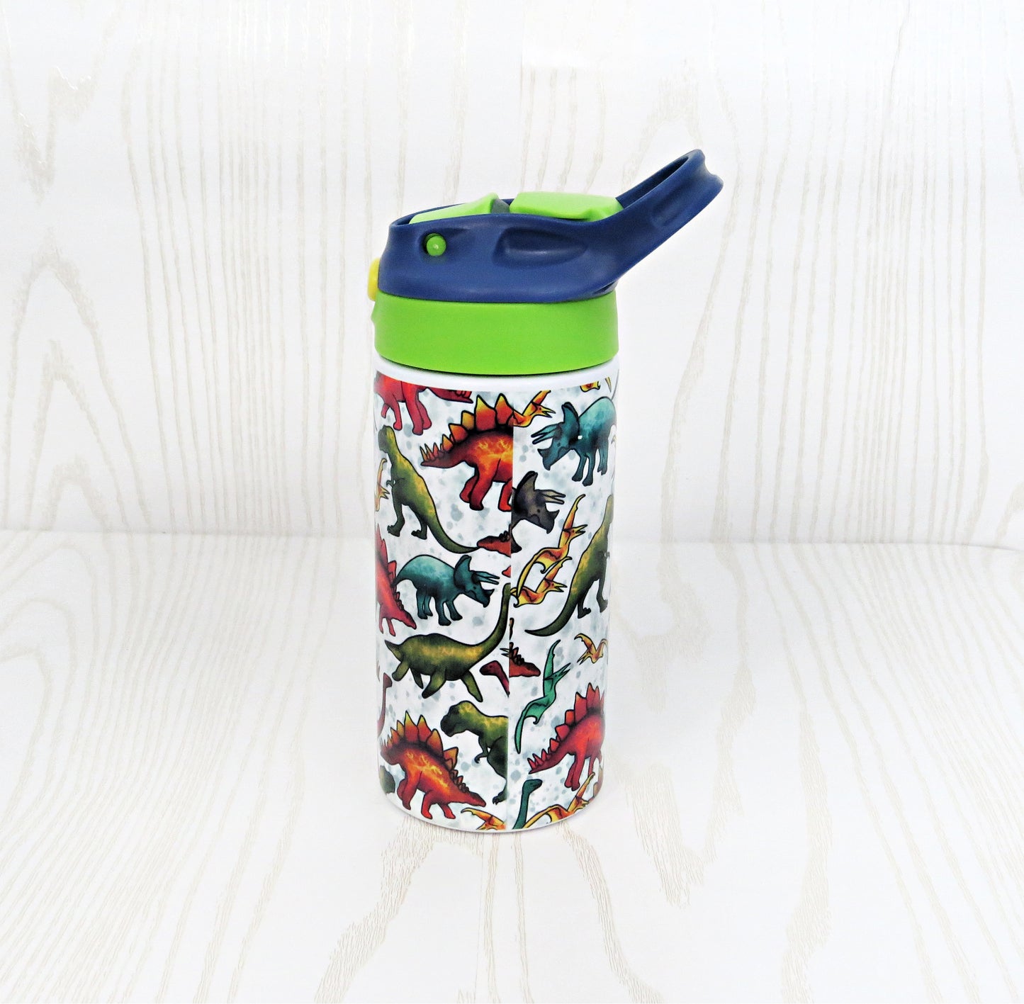 12 oz Stainless Steel Dinosaur Tumbler - Boys Water Bottle - Flip Top - Insulated Reusable - Straw - Personalized Custom with Handle