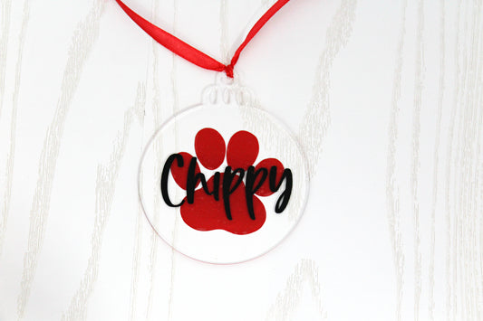 Personalized Doggie Christmas Ornament - Custom Dog Ornament- Pet Ornament - Pet Bauble - Dog Name Ornament -Dog Paw Ornament -Dog Love Gift