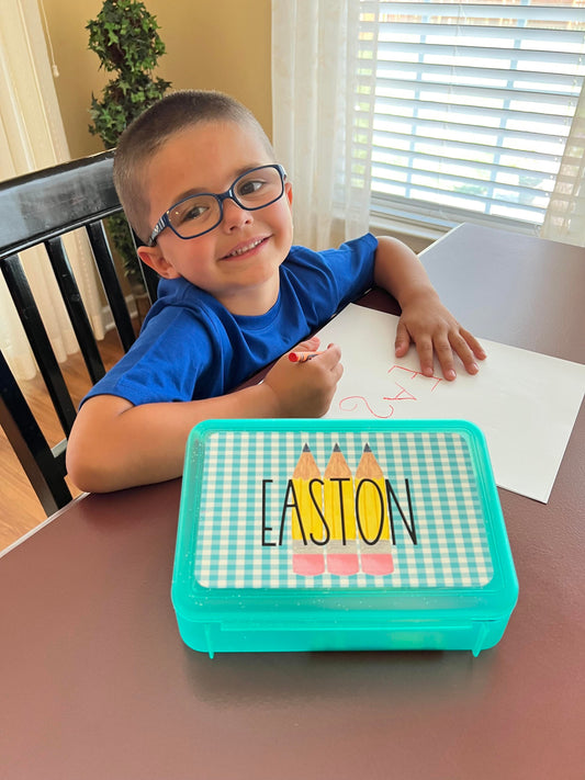 Personalized Pencil Case - Custom Marker Box - Hard Crayon Box with Snap-Tight Lid - Supply Boxes for Kids Boys School Classroom - Back to School