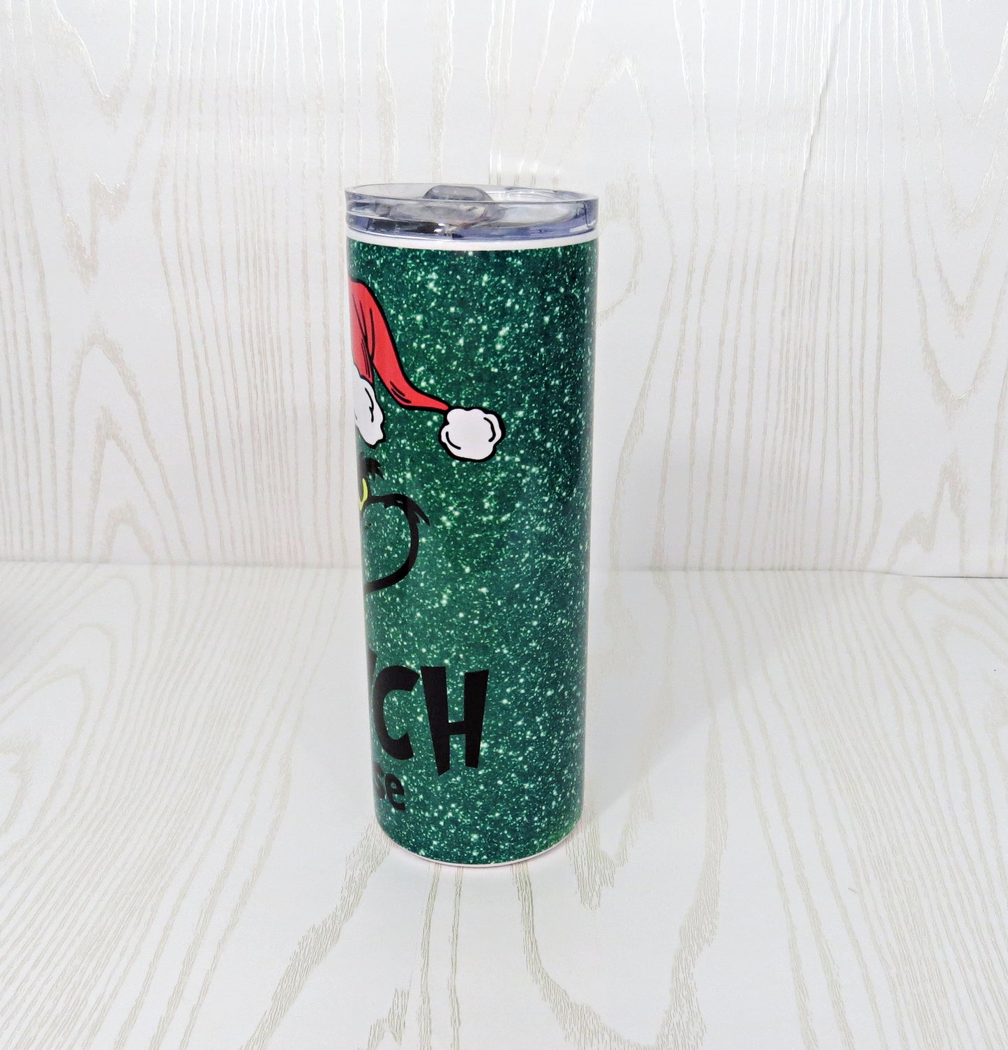 20 oz Stainless Steel Green Man Please Tumbler Green Glitter - Christmas Gift for Her with Straw - You're a Mean One - Cup Mug