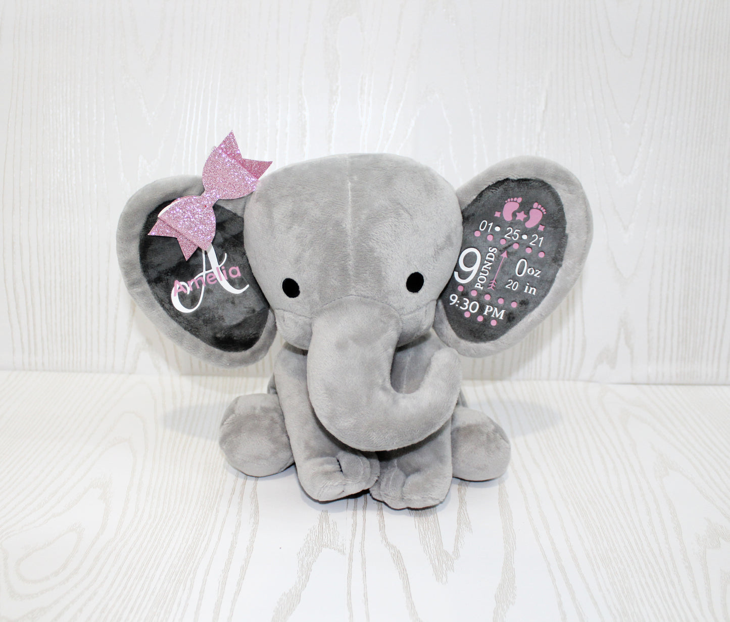 Birth Announcement Keepsake - New Baby Gift Keepsake - Birth Stat Elephant - Baby Gift Personalized Shower – Stuffed Animal for Baby – Sign Boy Girl