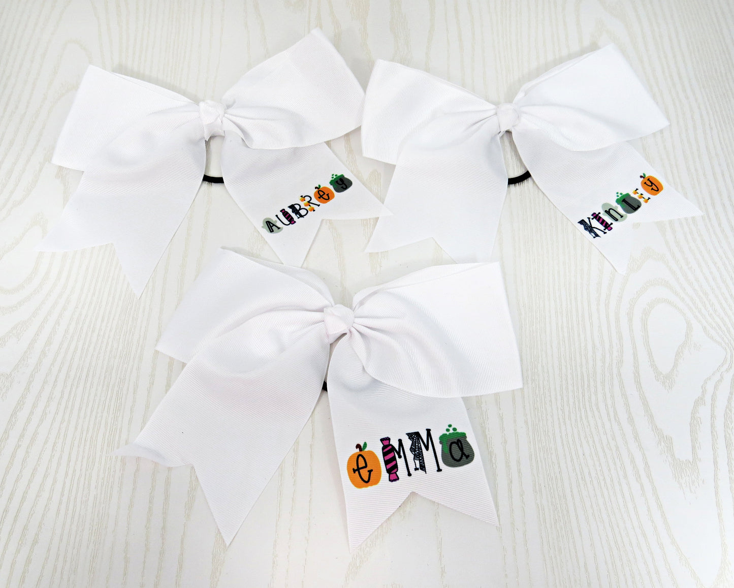 Halloween Personalized Hair Bow for Girls - Boo Hair Tie Accessory- Custom White Preppy Bow Trick or Treat - Cheer 8" Bow - Ribbon