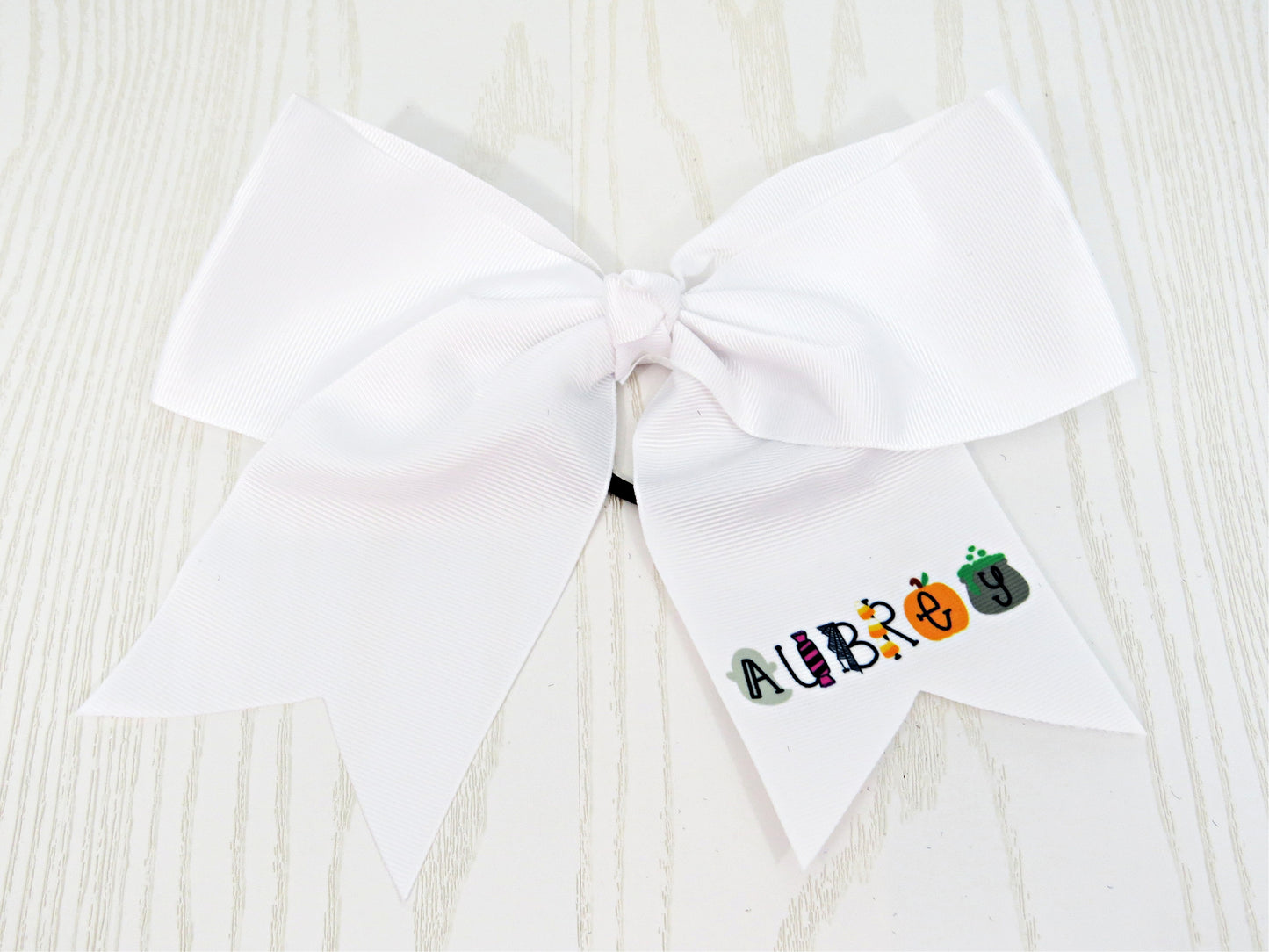 Halloween Personalized Hair Bow for Girls - Boo Hair Tie Accessory- Custom White Preppy Bow Trick or Treat - Cheer 8" Bow - Ribbon