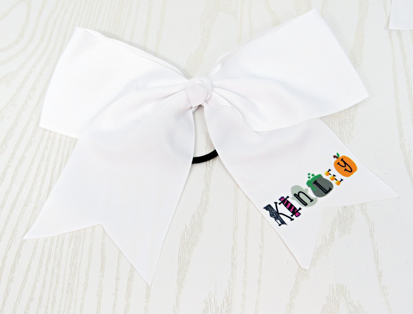 Halloween Personalized Hair Bow for Girls - Boo Hair Tie Accessory- Custom White Preppy Bow Trick or Treat - Cheer 8" Bow - Ribbon