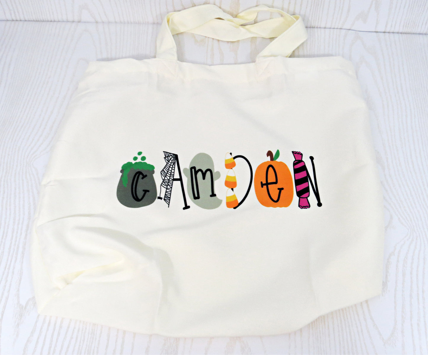 Halloween Candy Tote for Candy - Personalized Trick or Treat Bag with Handles - Reusable Custom Basket