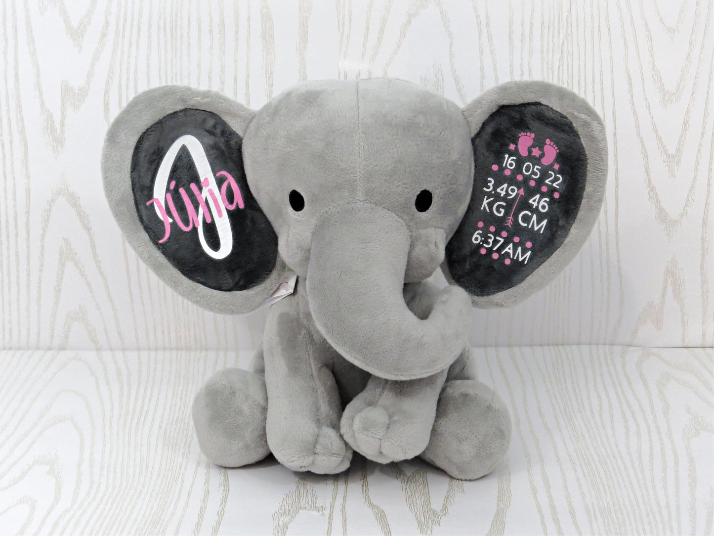 Birth Announcement Keepsake - New Baby Gift Keepsake - Birth Stat Elephant - Baby Gift Personalized Shower – Stuffed Animal for Baby – Sign Boy Girl