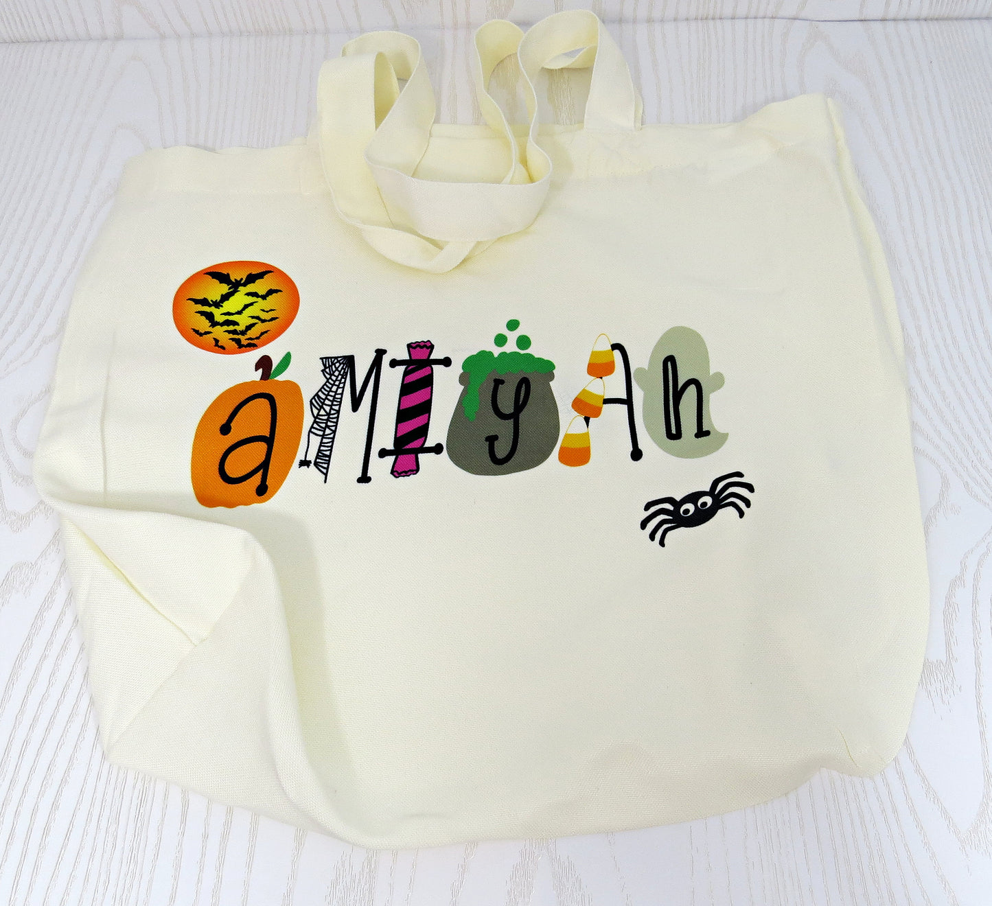 Halloween Candy Tote for Candy - Personalized Trick or Treat Bag with Handles - Reusable Custom Basket