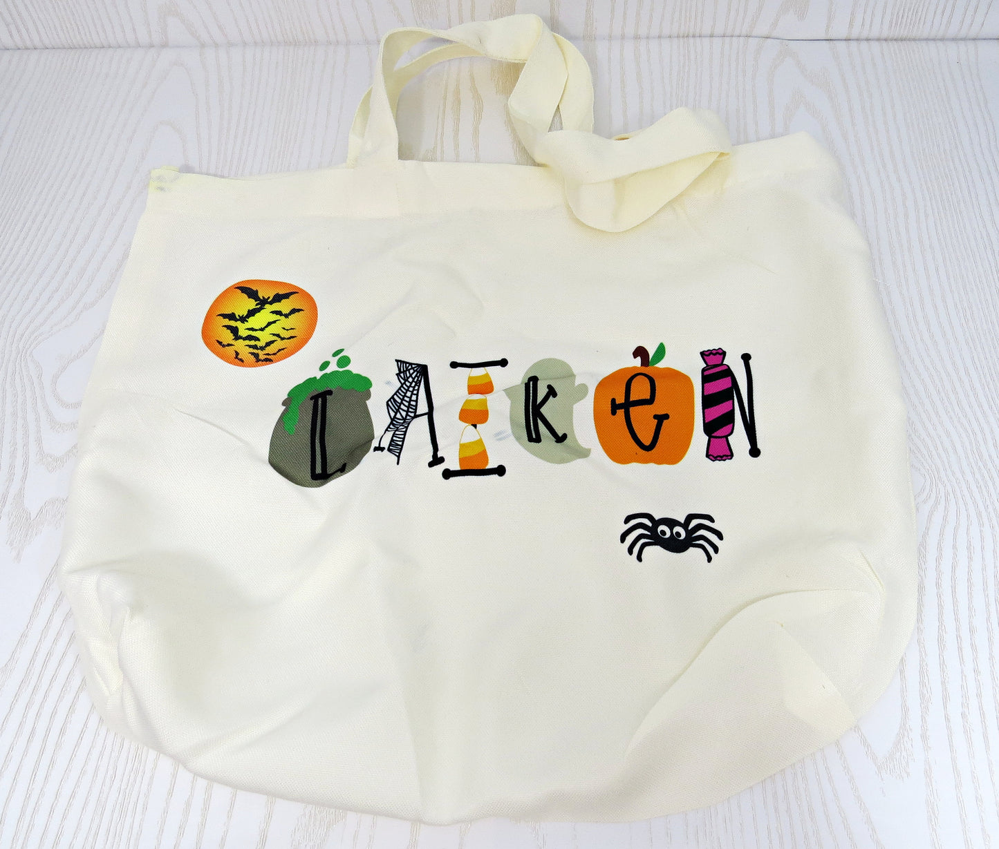 Halloween Candy Tote for Candy - Personalized Trick or Treat Bag with Handles - Reusable Custom Basket