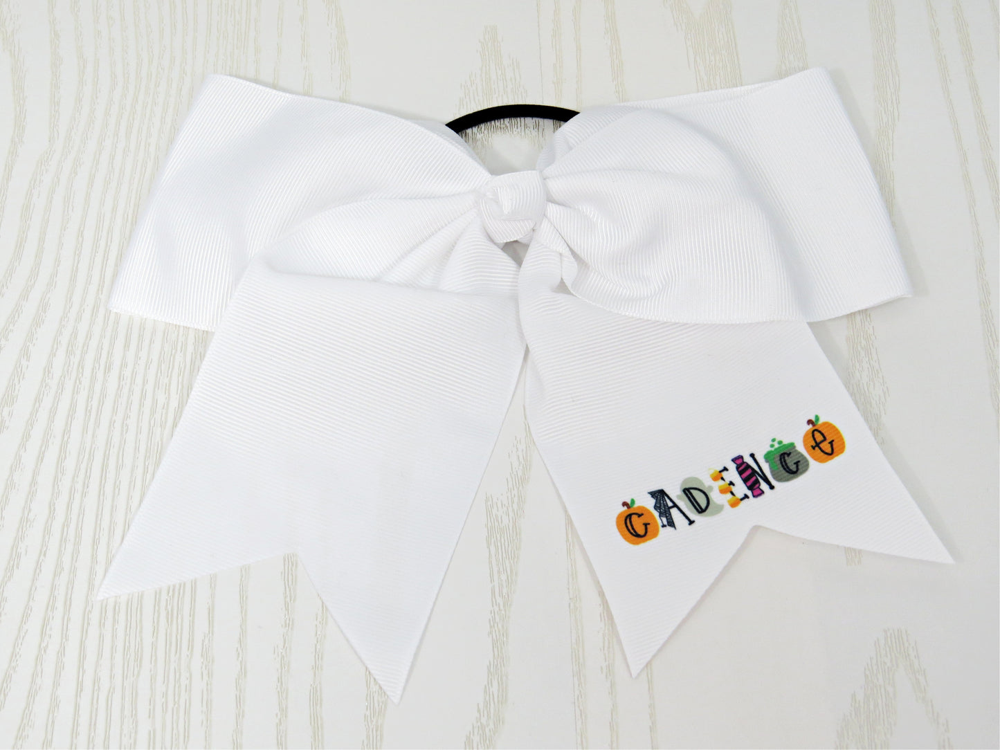 Halloween Personalized Hair Bow for Girls - Boo Hair Tie Accessory- Custom White Preppy Bow Trick or Treat - Cheer 8" Bow - Ribbon