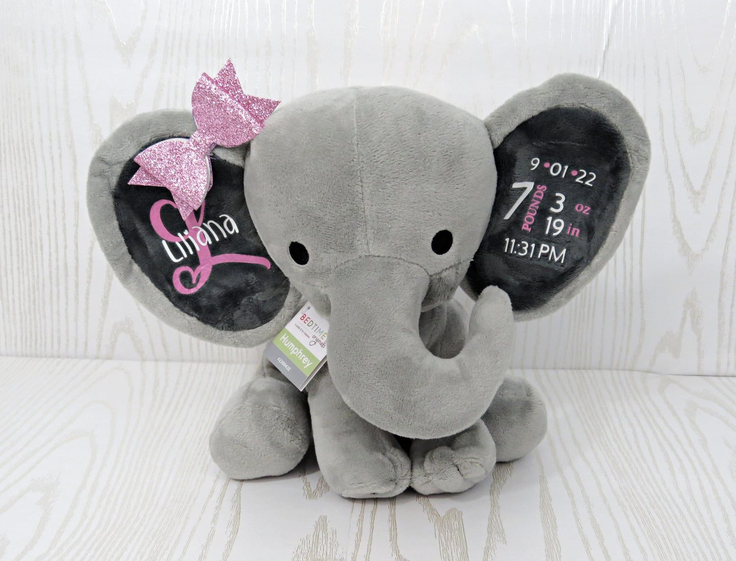 Birth Announcement Keepsake - New Baby Gift Keepsake - Birth Stat Elephant - Baby Gift Personalized Shower – Stuffed Animal for Baby – Sign Boy Girl