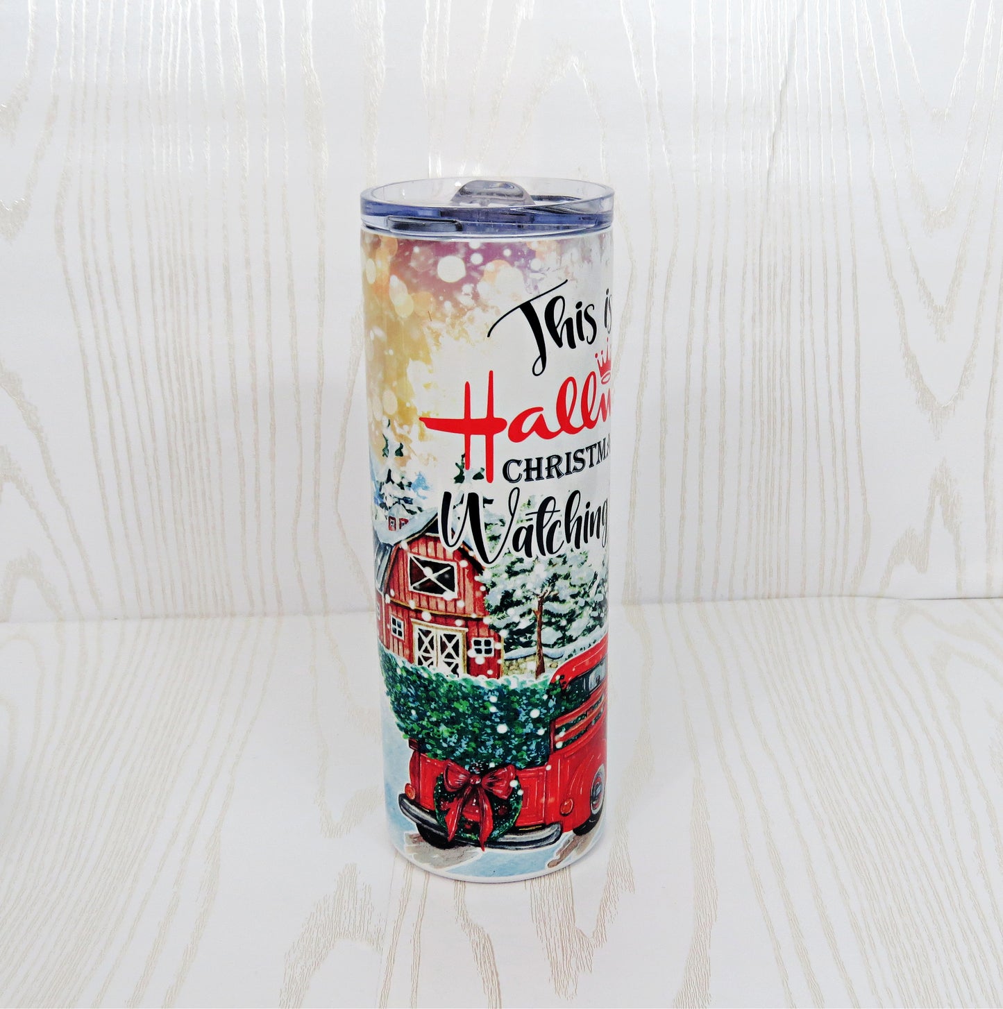 20 oz Christmas Movie Watching Stainless Steel Skinny Tumbler - Includes Straw and Lid – Holiday Gift Secret Santa