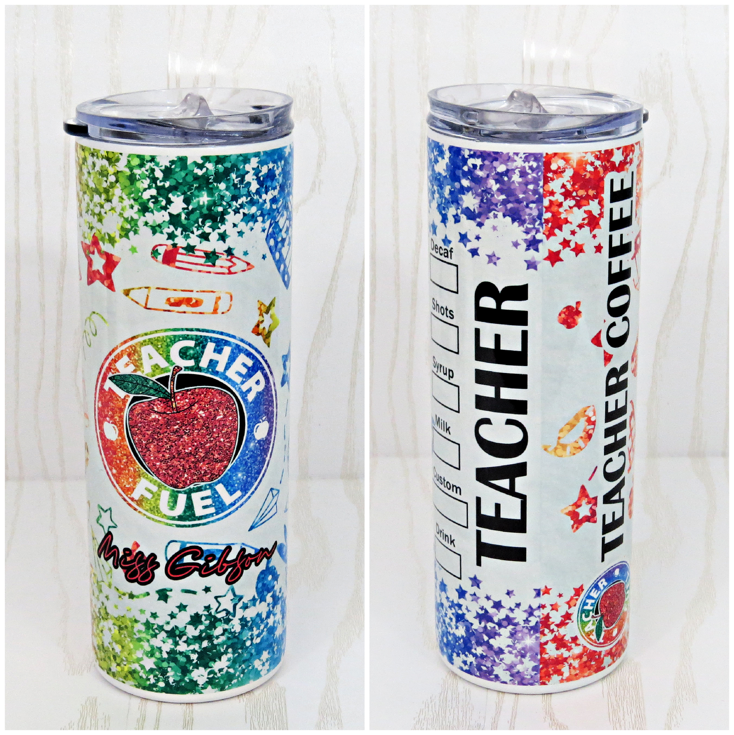 20 oz Stainless Steel Teacher Coffee Themed Tumbler - Teacher Appreciation Week Tumbler Gift - Custom End of School Year Gift