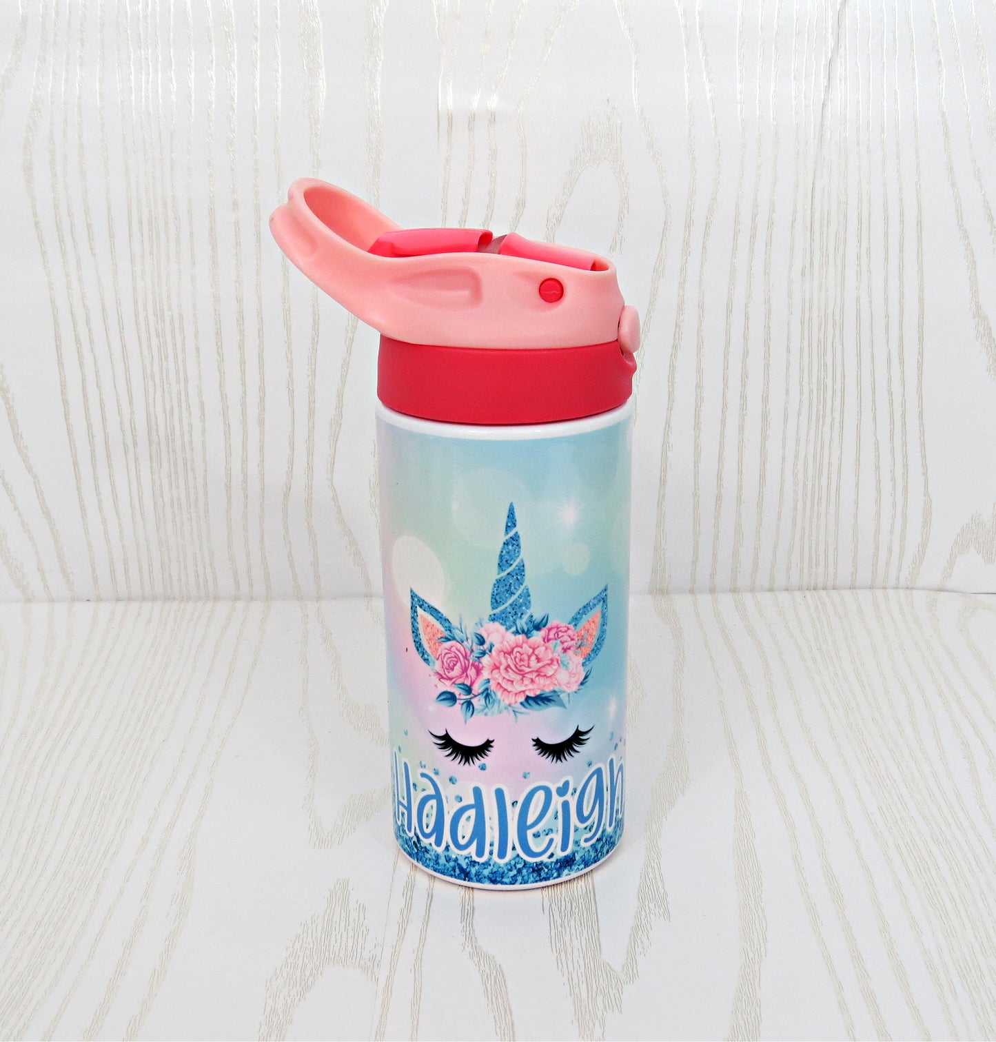 12 oz Stainless Steel Personalized Unicorn Horn Tumbler - Girls Water Bottle - Flip Top - Insulated Reusable - Straw - Custom with Handle