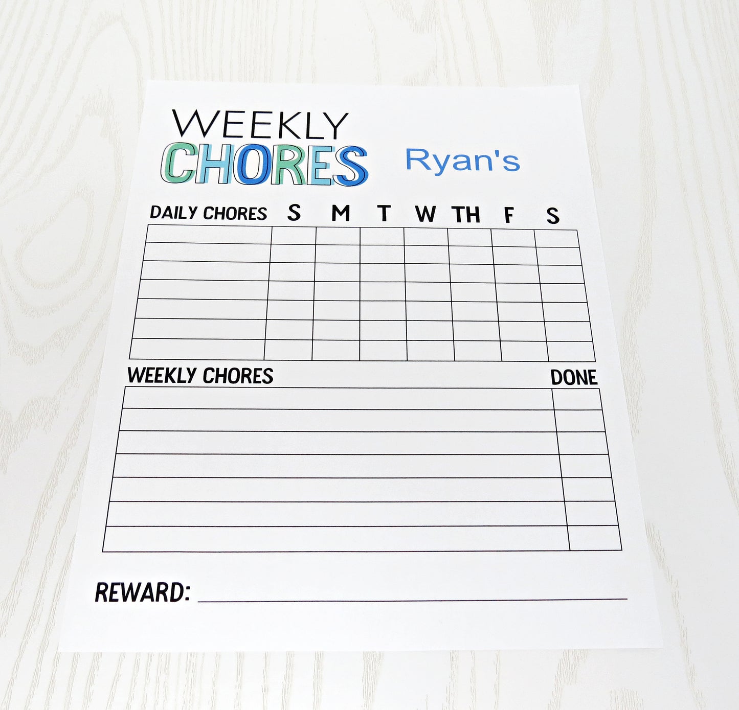 Custom Chore Chart for Kids - 52 Tear Away Sheets Yearly - Weekly Planner Note Pad - Custom Task Listing Behavior and Reward - Motivation Board Notepad