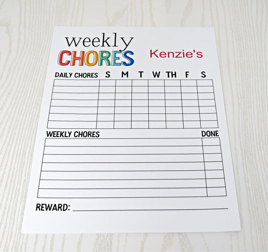 Custom Chore Chart for Kids - 52 Tear Away Sheets Yearly - Weekly Planner Note Pad - Custom Task Listing Behavior and Reward - Motivation Board Notepad