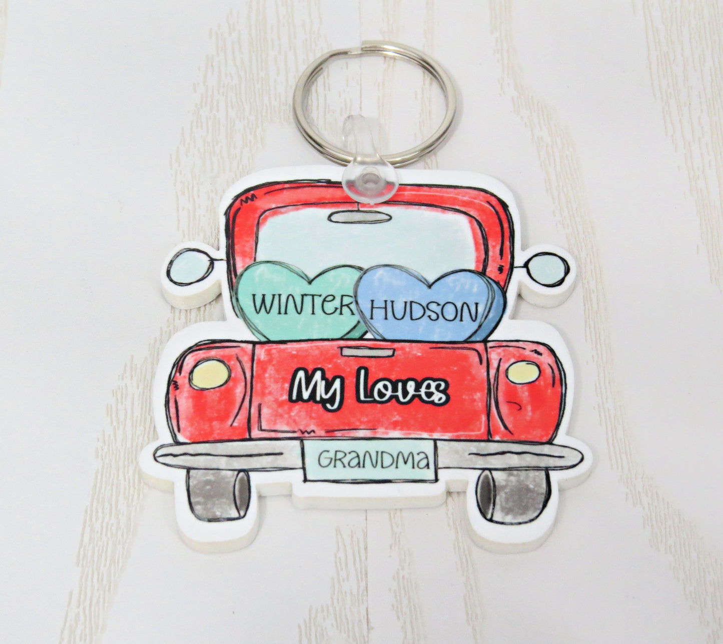 Truck Valentine Keychain - Gift with Kids Names - Appreciation Keychain - Hearts Mothers Day Gift Grandma Nana Mimi