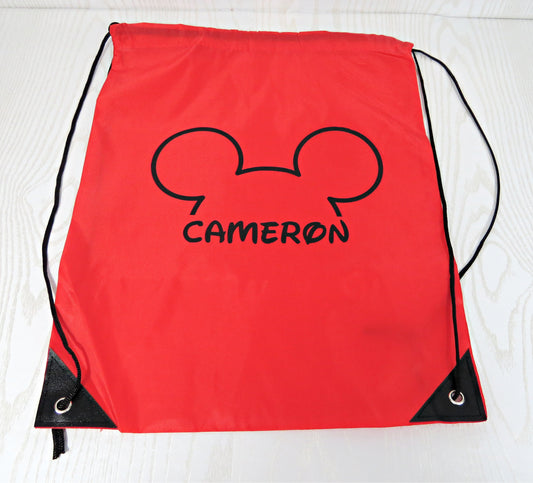 Personalized Cinch / Sinch Sack for Florida Parks - Mouse Travel Backpack for Kids Adults - Princess Castle Memory Bag