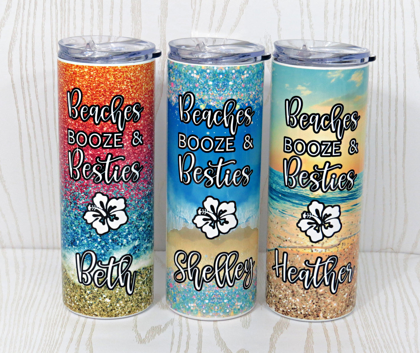 Sublimation Beaches Booze Besties Tumbler - Girls Weekend - Girls Trip Tumbler - Customizable Tumblers