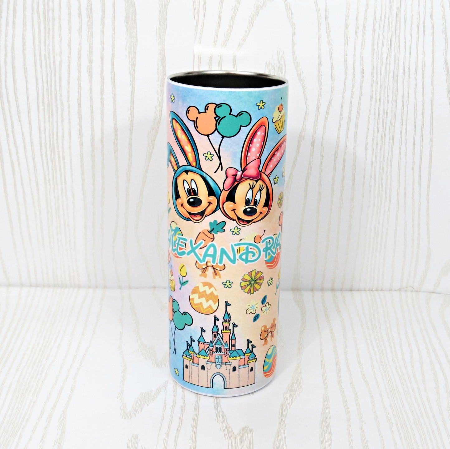 20 oz Easter Mouse Stainless Steel Skinny Tumbler - Gift Includes Straw and Lid - Personalized for Girls - Little Girl Easter Basket Cup with Bunny