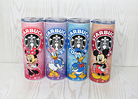 20 oz Stainless Steel Coffee Fab Five Tumbler - Fun Park Tumbler - Fab 5 Coffee Lover Tumbler Mouse Duck